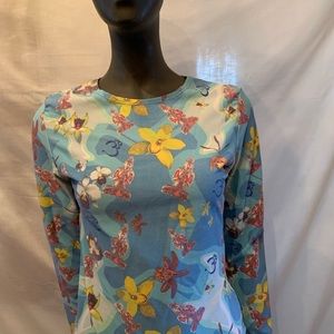 CHEAP THRILL - long sleeved top, flowers motif, Sz M spandex